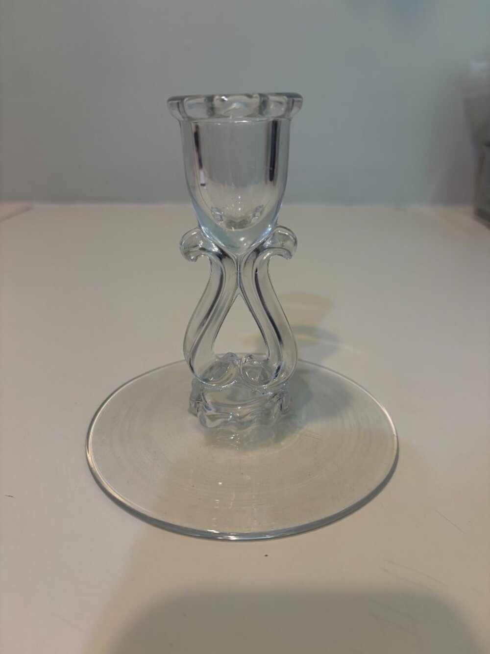 VINTAGE VIKING GLASS PRINCESS CLEAR SINGLE LIGHT CANDLESTICK CANDLE HOLDER 4 1/2